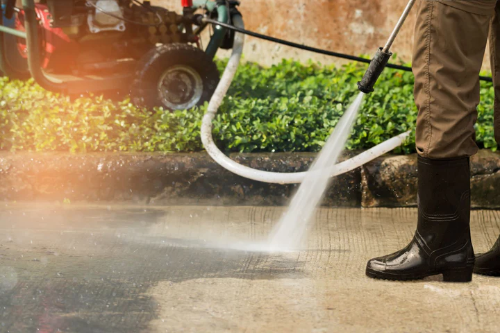 Power washing in action